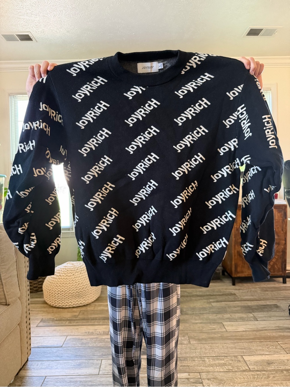 Joyrich Black Crewneck Sweater with White Logo Repeat